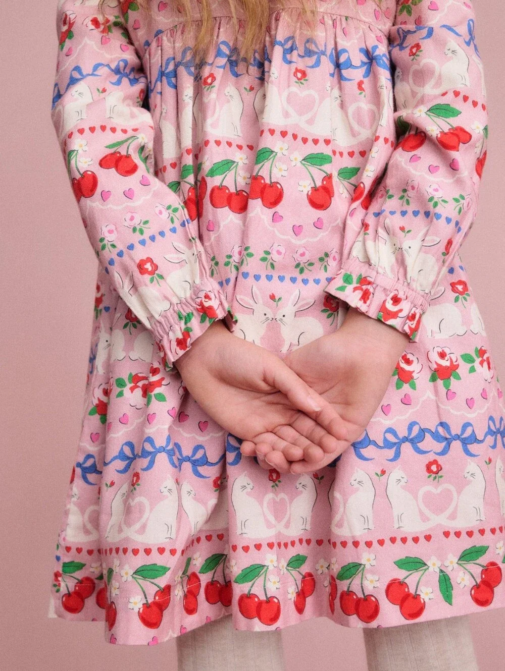 Mini Boden Girls Smocked Pink Dress with Long Sleeves 8-9Y
